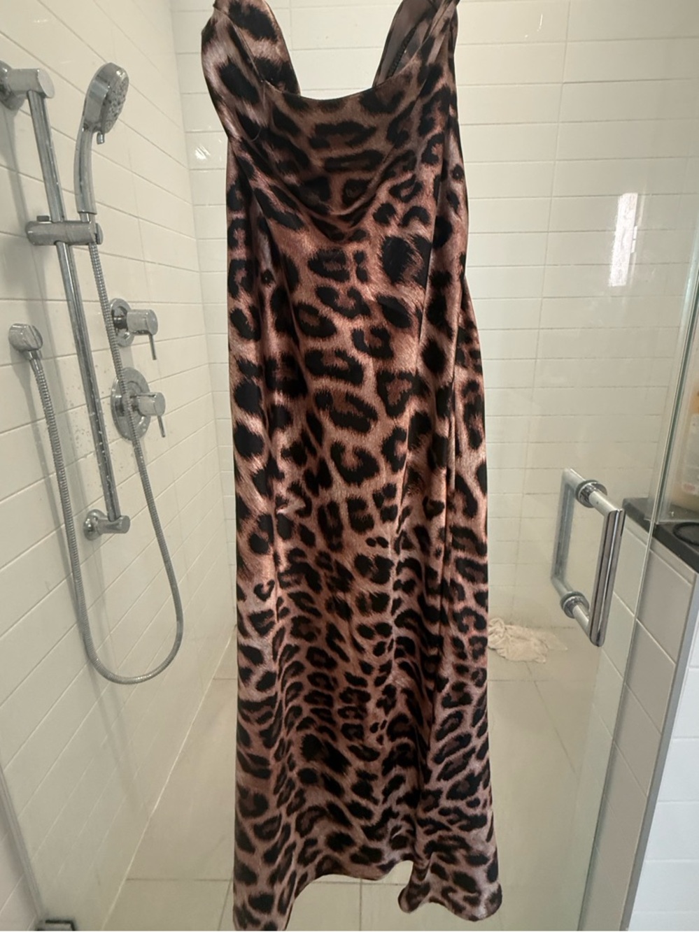 Commense Leopard-Print Satin Mermaid Skirt in Brown & Black